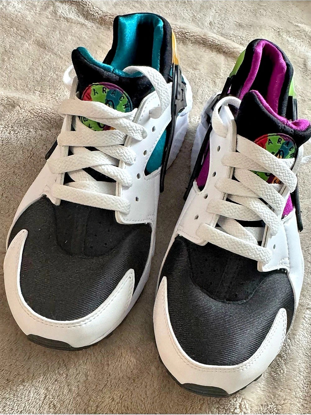 Nike Air Huarache Peace, Love, Swoosh Sneakers White & Black